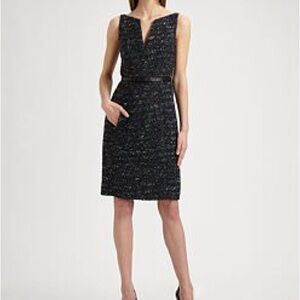 $1250 Akris Punto Black Bouclé Tweed Sheath Dress Sleeveless V-Neck Size US 12